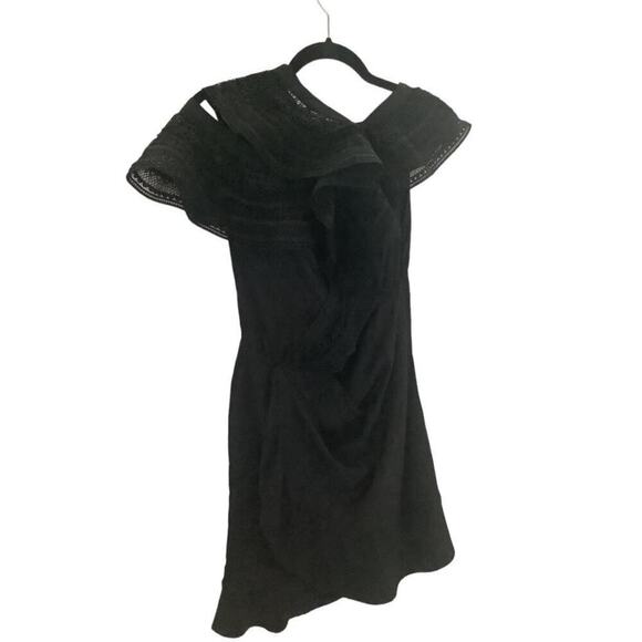 Self-Portrait One Shoulder Guipere Lace Trimmed Black Satin Mini Dress Size 4 - Picture 4 of 14